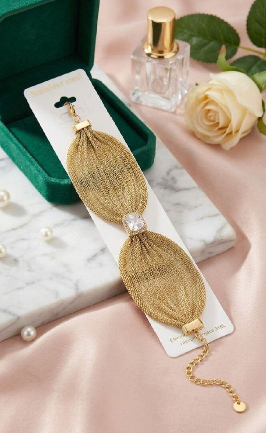 Stainless steel Golden bow mesh bracelet