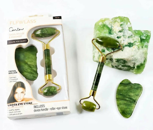 Jade Roller Facial Massager with Gua Sha Tool
