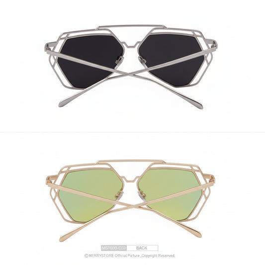 Geometric Frame Fashion Sunglasses – Gold Frame