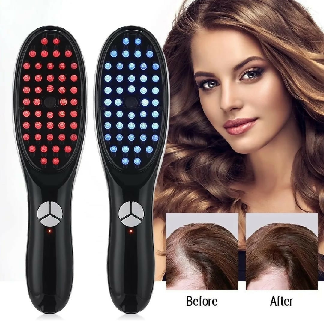 Rechargeable Electric Hair Growth Comb with Steam Spray & Red-Blue LED Therapy – Scalp Massage Anti Hair Fall Brush