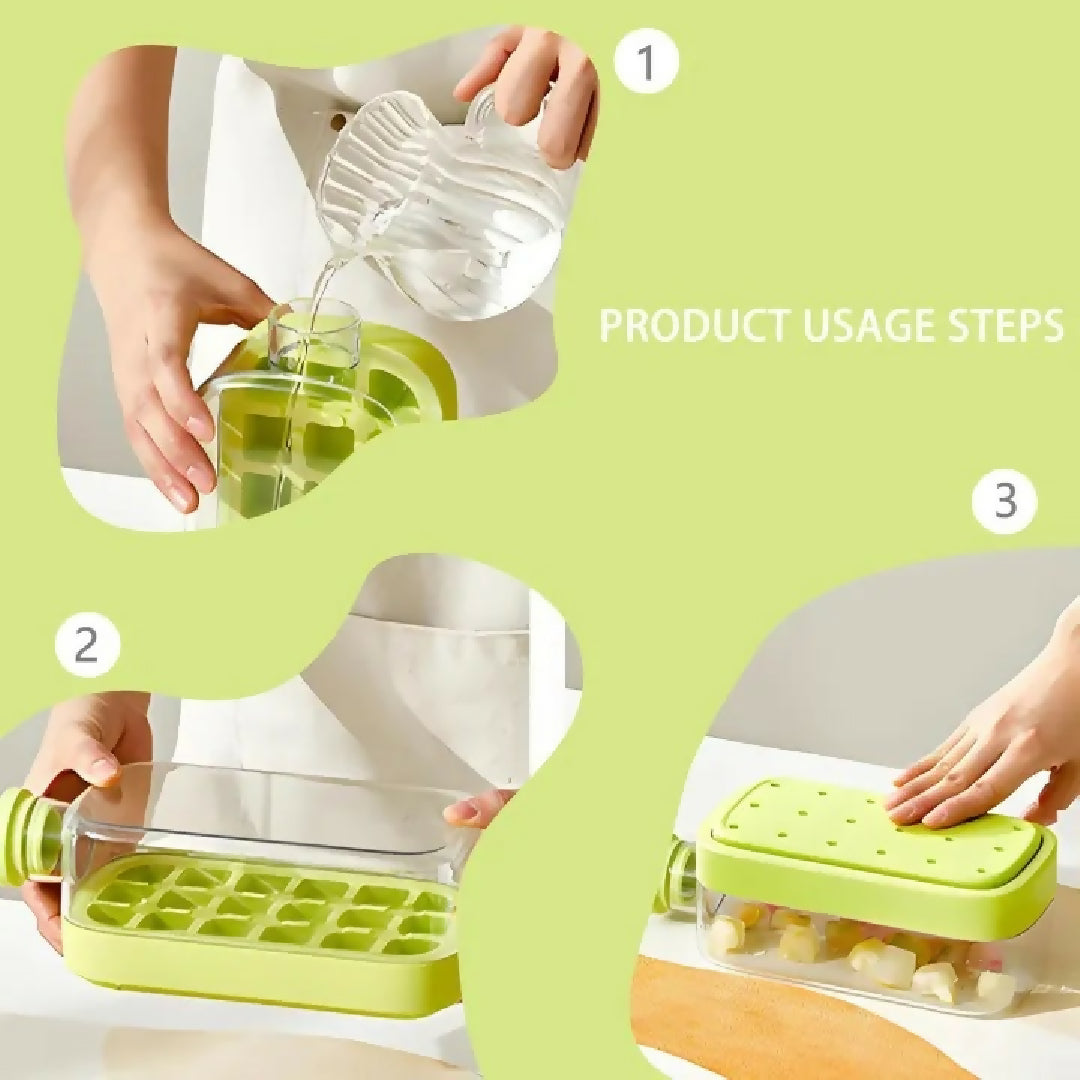 2 in 1 Zero Touch Ice Cube Bottle with Press Release Tray Lid