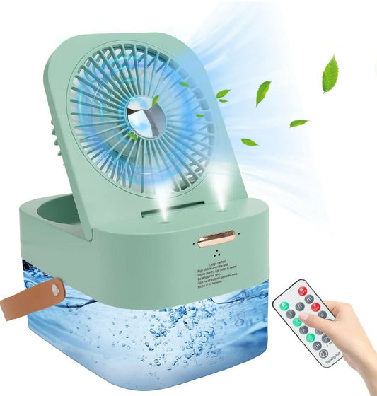 Mini Fan with Cool Mist - Portable Air Cooler - USB Table Fan - Desk Fan with 3 Wind Modes and Brightness Adjustment - Table Fan for Home - Office