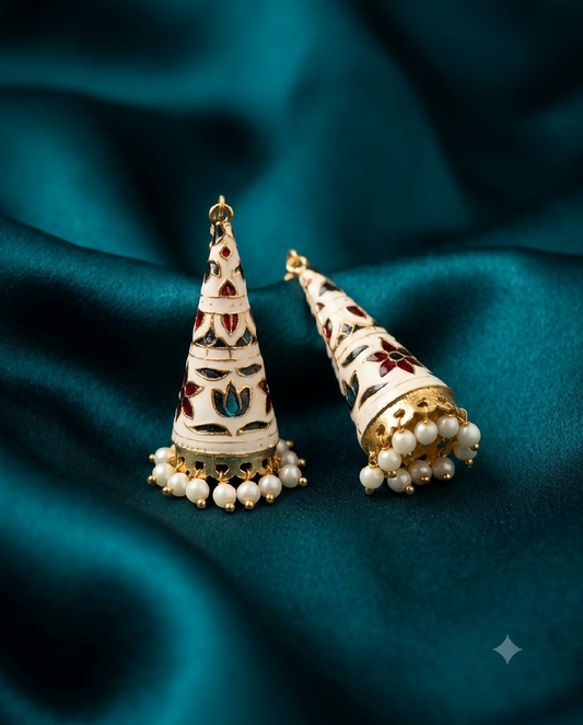 Vintage Minakari Conical Pearl Drop Earrings