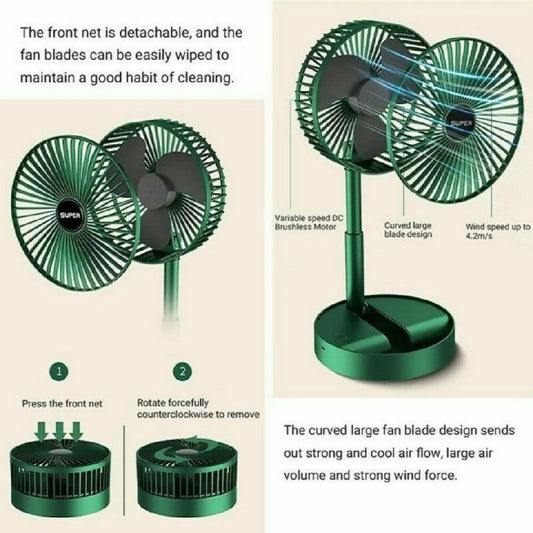 Rechargeable Portable Telescopic Folding Table Fan – 3-Speed Adjustable Desk Fan (Random Color)