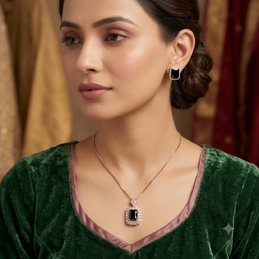 Zircon Emerald Cut Halo Set in Black