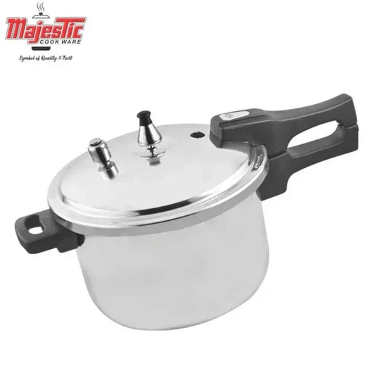 High-performance Majestic Pressure Cooker featuring modern design, secure locking lid, and energy-efficient cooking technology.
