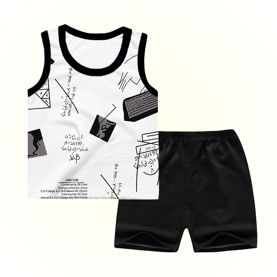 Kids Sandos & Shorts | Pack Of 3 | Printed Lines, Flowers & Doodles