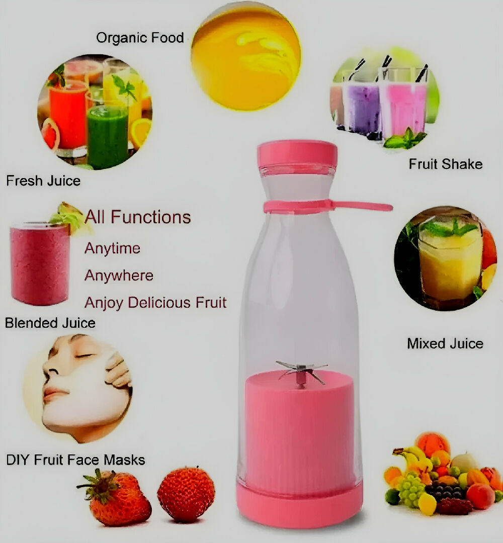 Mini Portable Blender Rechargeable Electric Fruit Juicer Mixers Rechargeable - 420ml ( Random Color