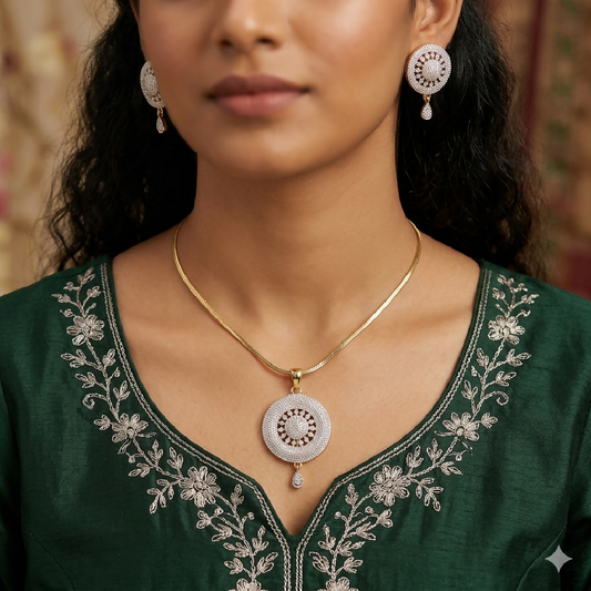 Zircon Mandala-Style Necklace and Earring Set