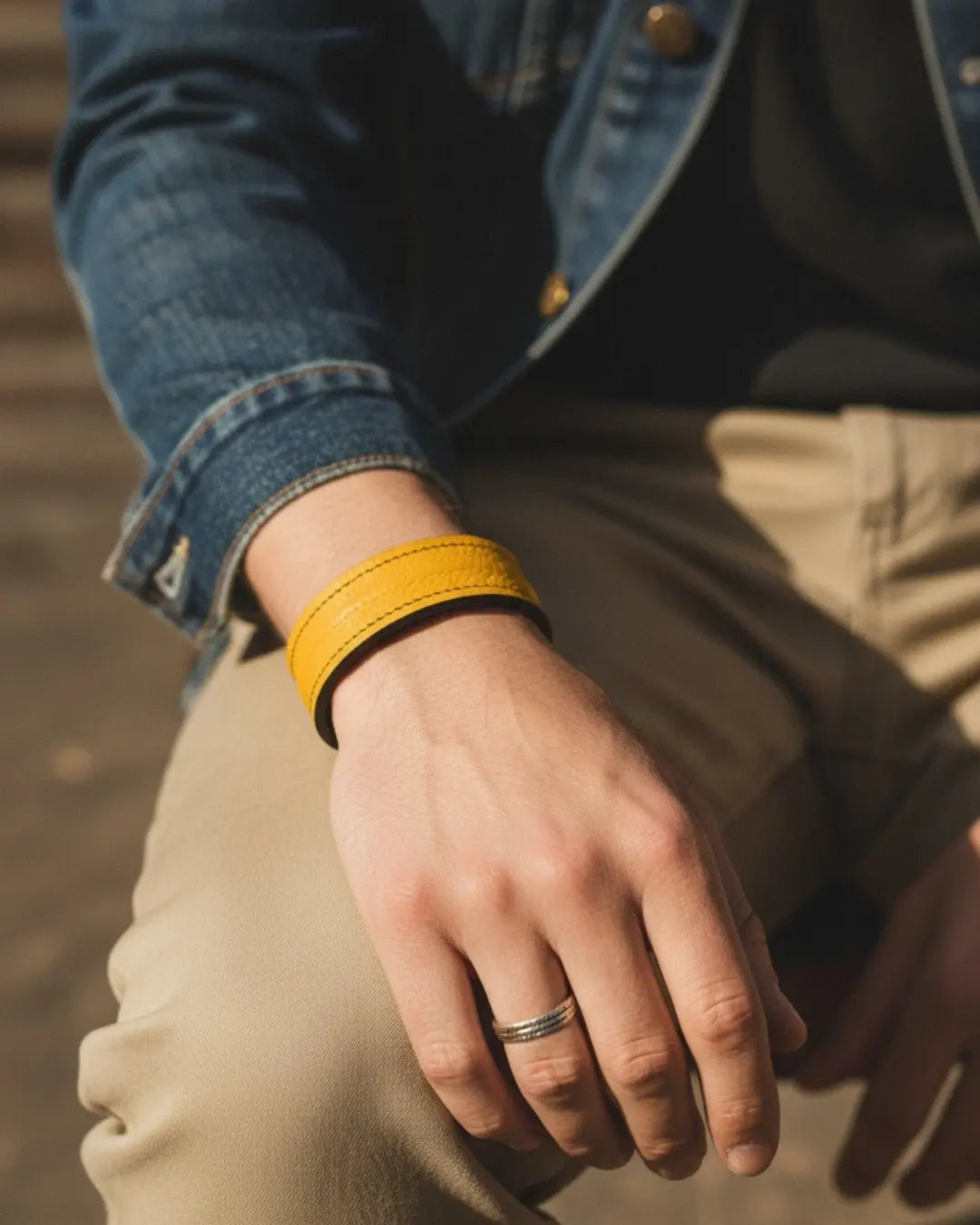 The Grit - Mustard Yellow - Kara Style Leather Bracelet / Leather Cuff