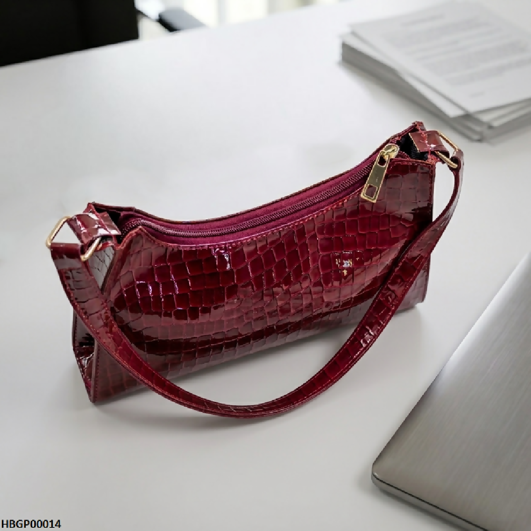 Crocodile Pattern Armpit Hand Bag Maroon