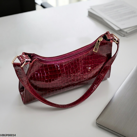 Crocodile Pattern Armpit Hand Bag Maroon