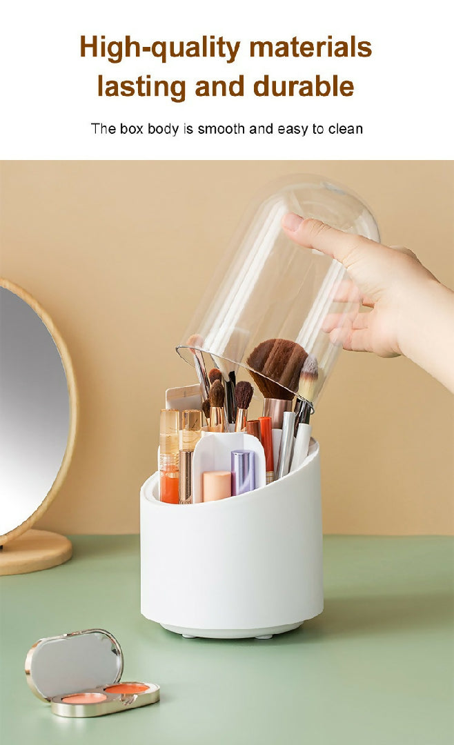 360 Rotating Makeup Brush Storage Box - Desktop Cosmetic Organizer for Brushes Lipsticks Eyebrow Pencils and Beauty Tools