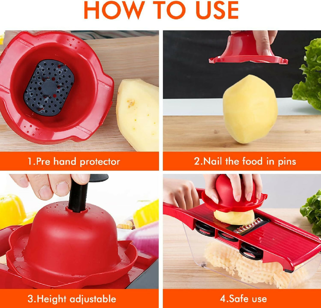 10 in 1 Multi Function Vegetable and Fruit Chopper Mandoline Slicenion Potr Oato Cheese Shredder Salad Spiralizer Cutter Veggie Grater Dicer Artifact with Vegetable PeelerHand Guard and Container