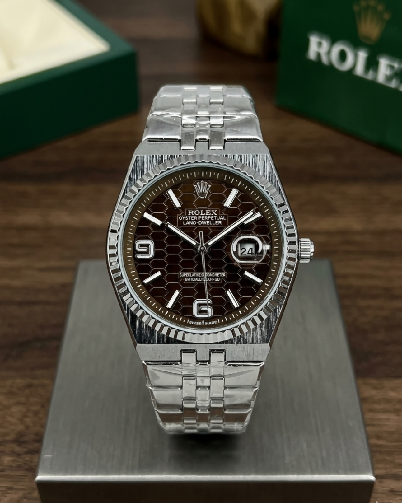 Silver Rolex Hexa Dial Luxury Watch