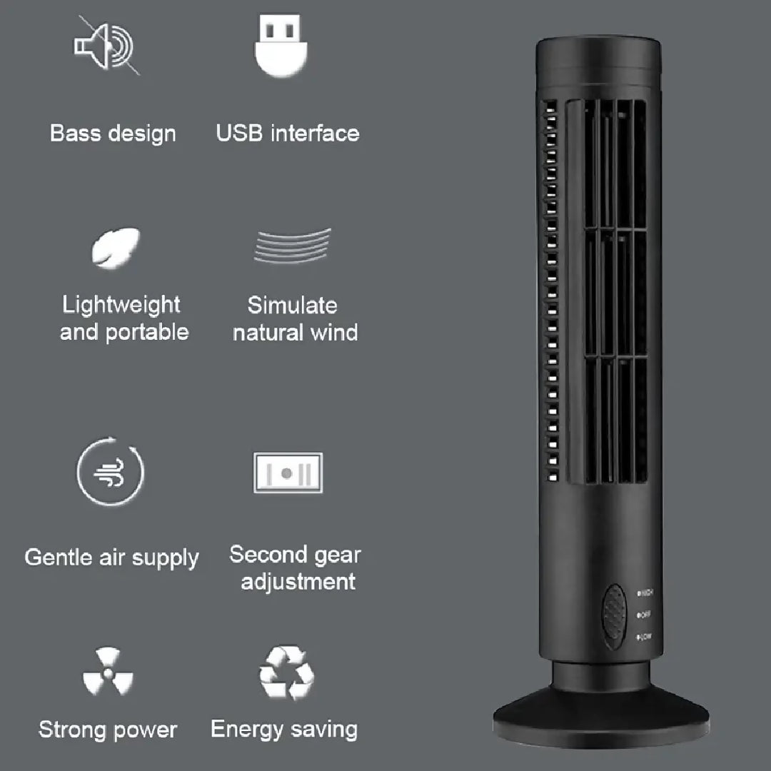 USB Portable Air Conditioner Mini Vertical Bladeless Fan Summer Air Cooler for Tower Fan Home Travel Cooling Fan 3 Speed Desktop Air Conditioner Fan