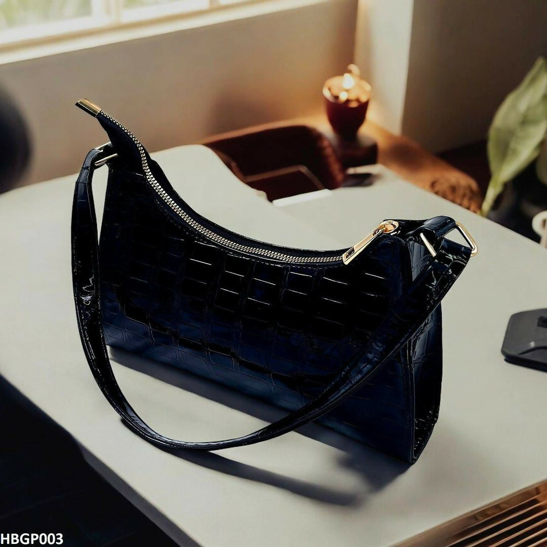 Crocodile Pattern Armpit Hand Bag Black