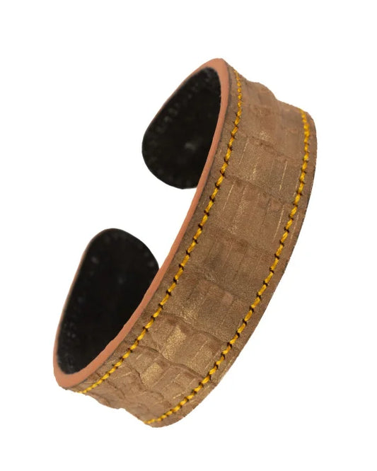 The Grit - Bronze Lizard Texture - Kara Style Leather Bracelet / Leather Cuff