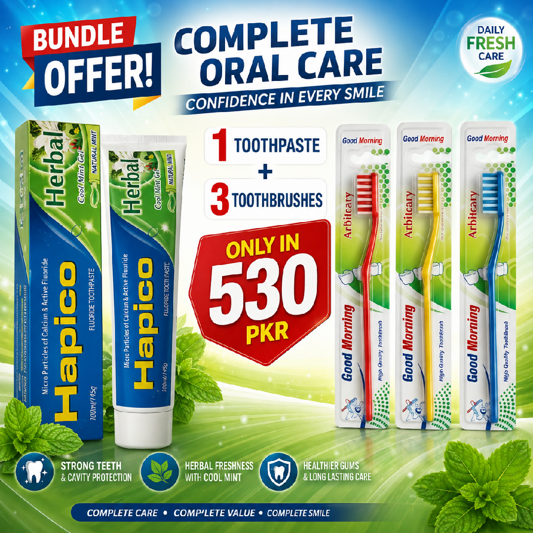Hapico Toothpaste 145g With 3 Good Morning Toothbrushes Dental Care Bundle