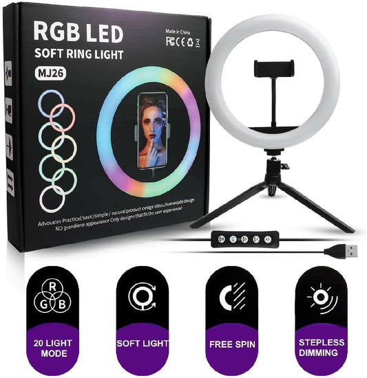 26Cm MJ26 102 RGB Led Soft Ring Light Soft Ring Light with Lighting and Smart Phone Holder