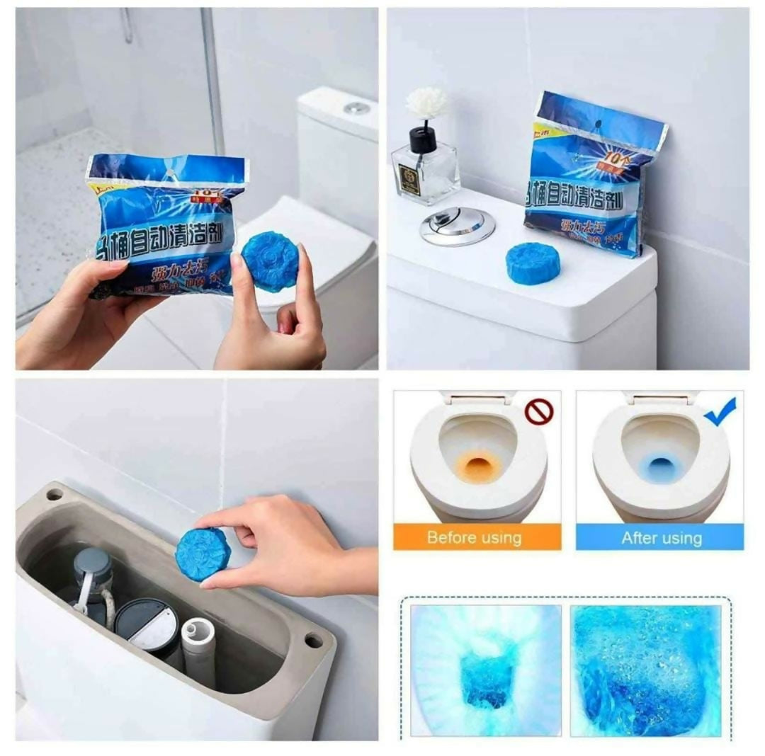 Eco Friendly Toilet Bowl Cleaner Deodorizer Tablets 10pcs Automatic Tank Flush Blue Cleaning Tablets for Fresh Hygienic Toilets