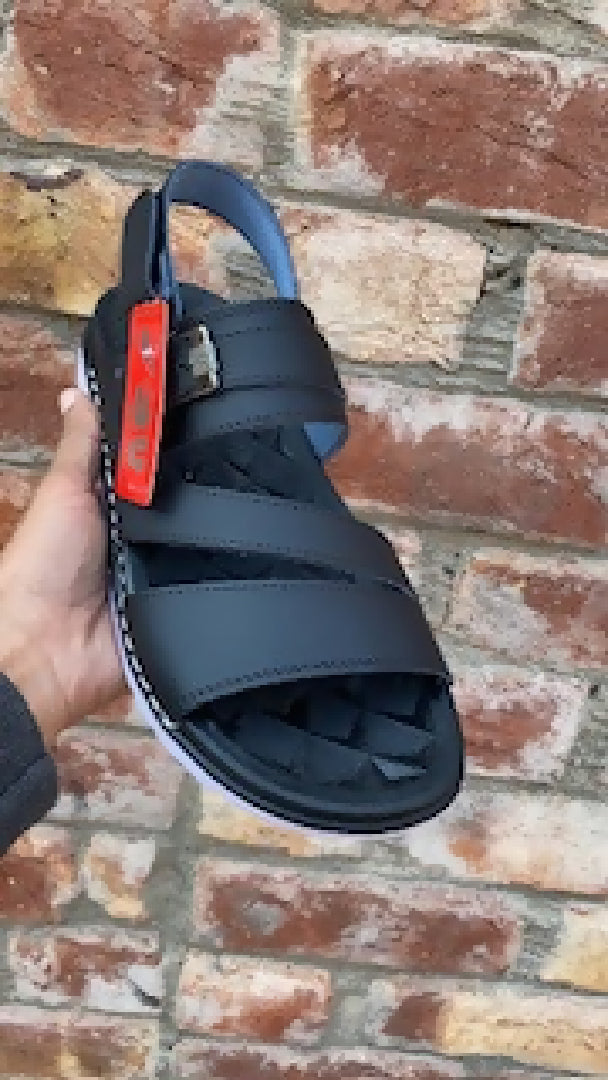 Black Leather Sandals for Men