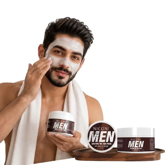 NICONI Men Enzyme De-Tan Pack for Face Body Deep Cleansing Tan Removal Cream Brightening Hydrating Formula For All Skin Types 300g