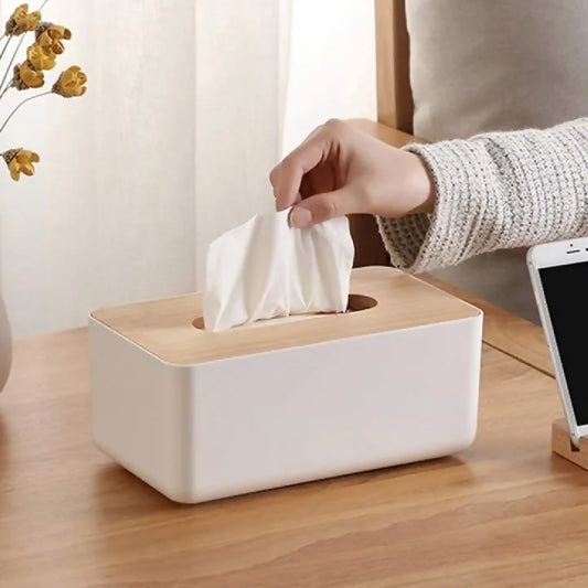 wooden style Tissue Box Plastic Detachable Rectangle Minimally Designed Paper Box for Household Dining Table Living Room Bathroom