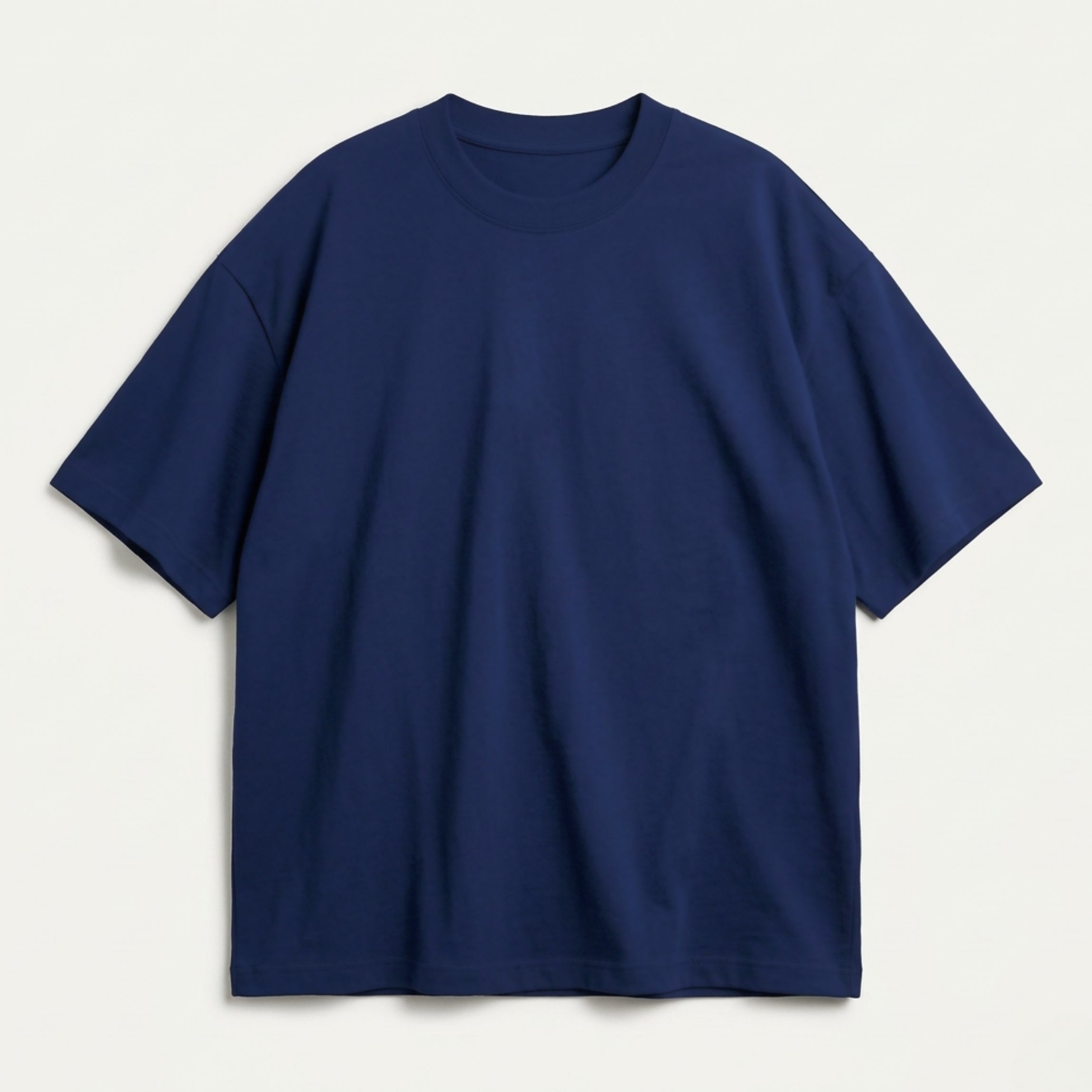 Drop Shoulder Basic Short Sleeves Tees | Plain Navy Blue