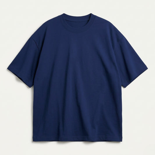 Drop Shoulder Basic Short Sleeves Tees | Plain Navy Blue