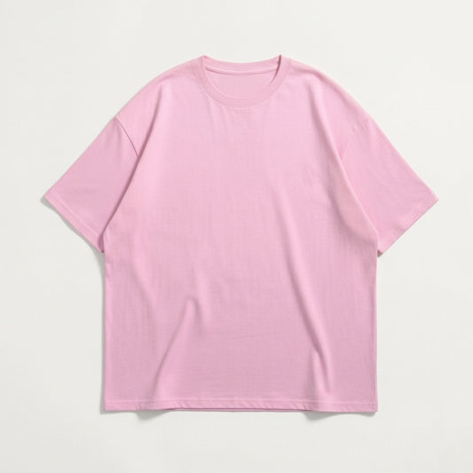 Drop Shoulder Basic Short Sleeves Tees | Plain Pink