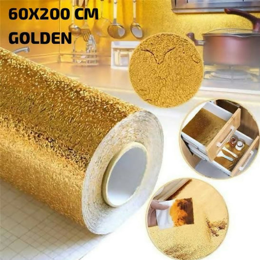 60 By 200 CM Size Foil Sheet Golden Aluminium Foil Aluminium Foil Sticker Aluminium Foil Sheet Kitchen Waterproof Self-Adhesive Golden
