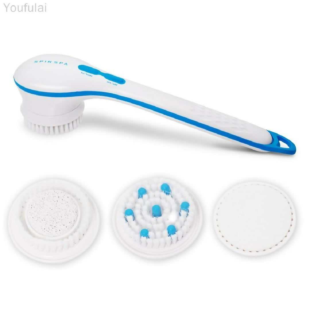 Electric Shower Brush 5-in-1 Spin Spa Cell Operated Full Body Cleansing Exfoliating Brush