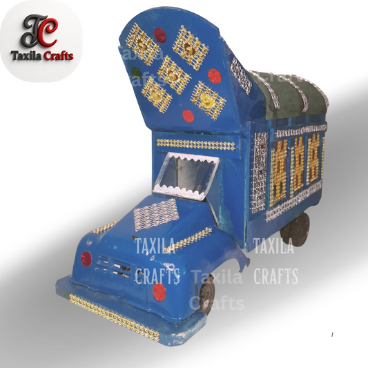 Handmade Blue Mini Truck Art Decorative Showpiece Wooden and Hardboard Model 11 Inch