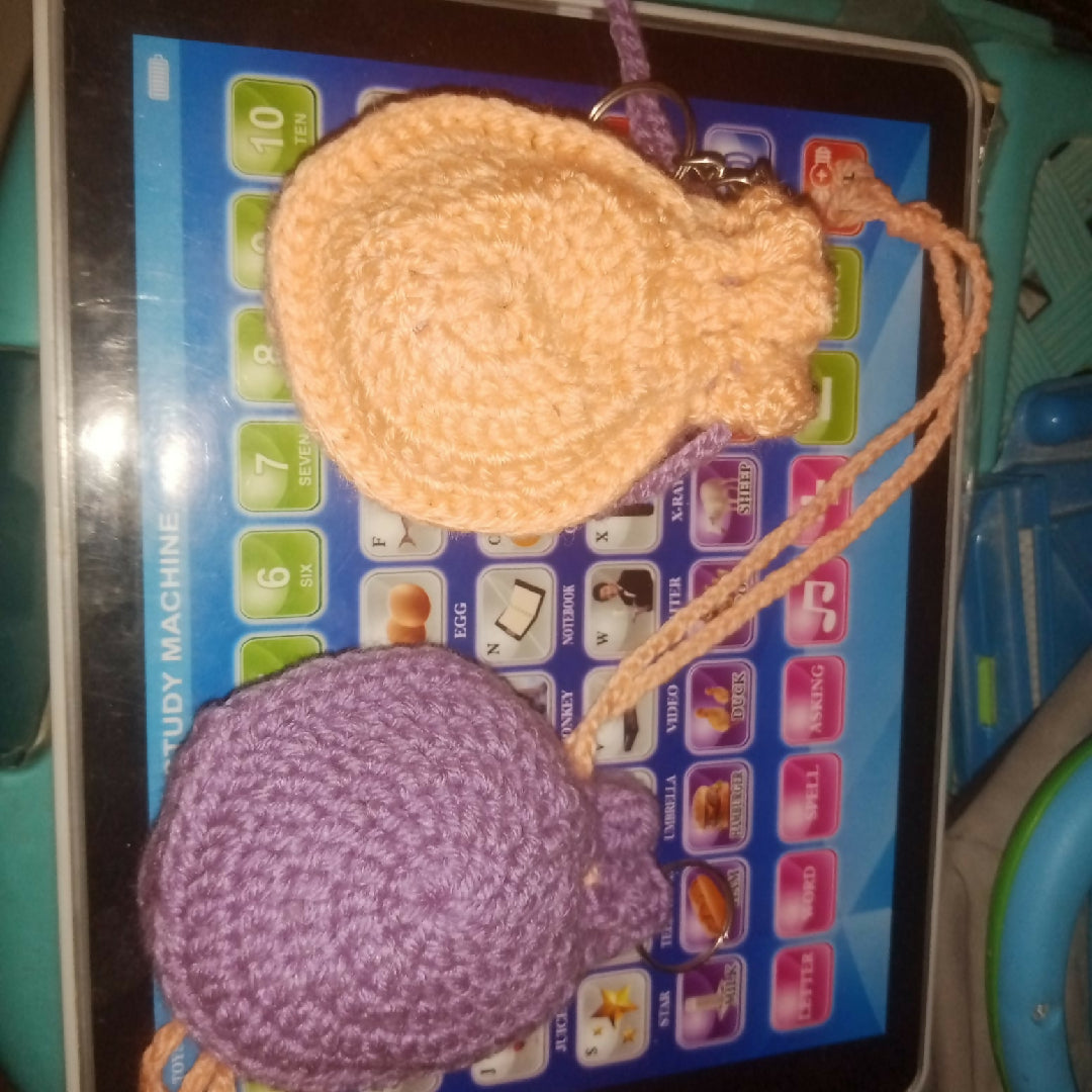 2pcs Mini Crochet Pouch Cute Coin Purses Handmade Coin Purse Jewelry Crochet Pouch Small Bag Drawstring Knitting Wallet for Women Change Keychain Earbuds Dice