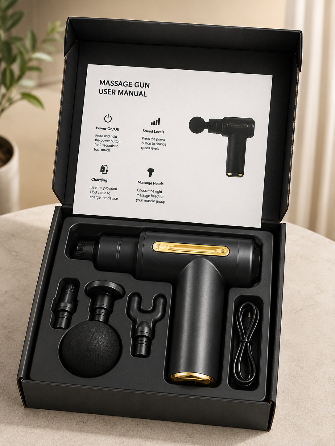 Professional Smart Percussion Massage Gun High-Intensity Deep Tissue Muscle Massager With 4 Interchangeable Heads