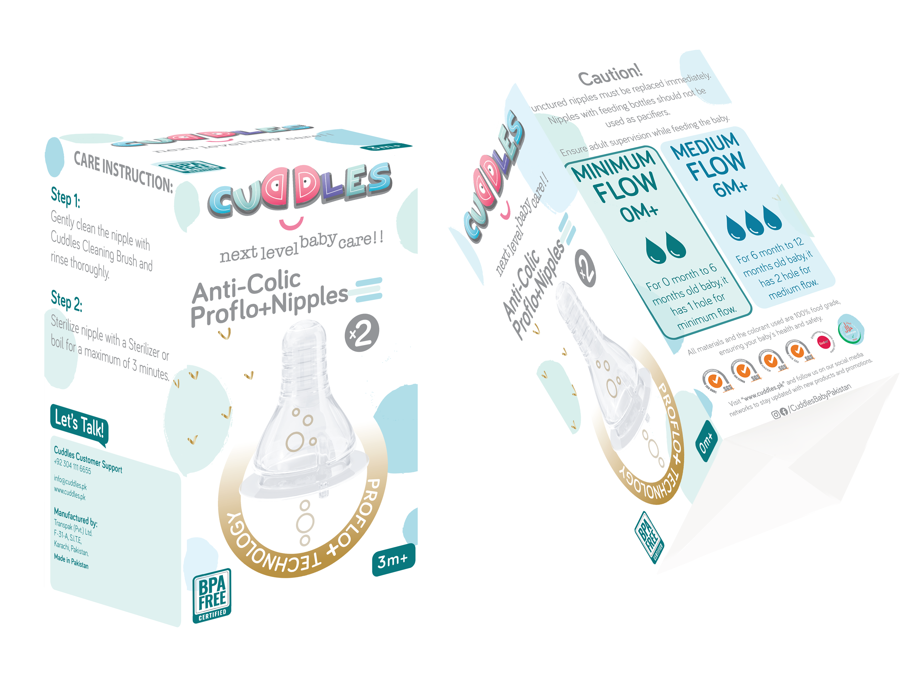 Cuddles Pack of 2 Anticolic Proflo Nipples 0 Month+