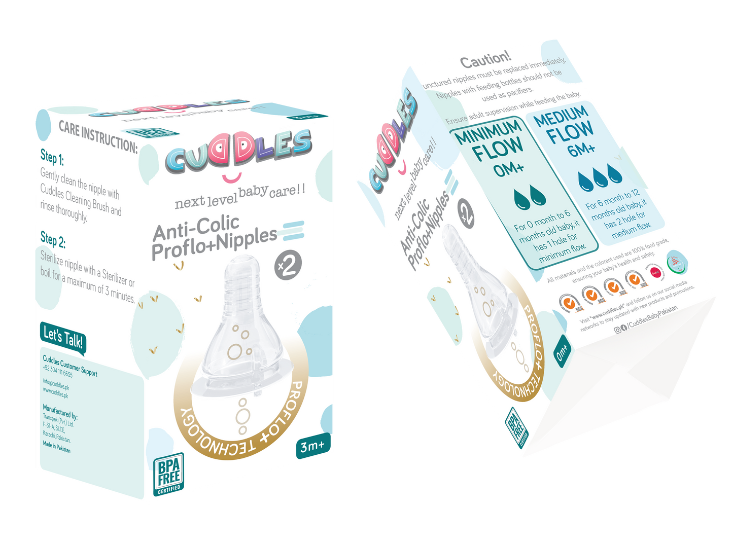 Cuddles Pack of 2 Anticolic Proflo Nipples 0 Month+