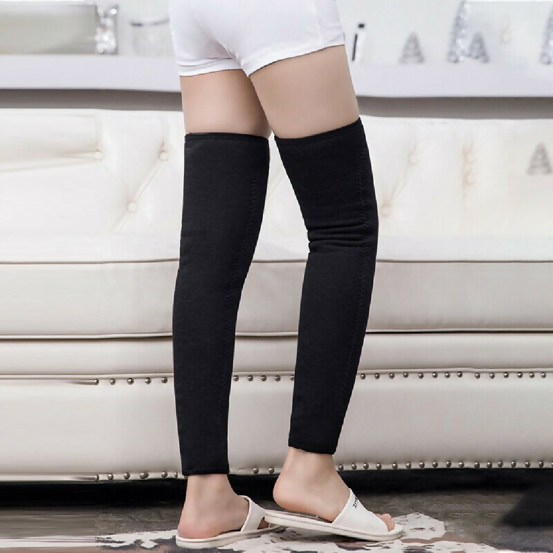 Unisex Wool Knee Length Leg Warmers Plain Black Comfortable Stylish Winter Wear Easy to Wear Without Belt 1 Pair