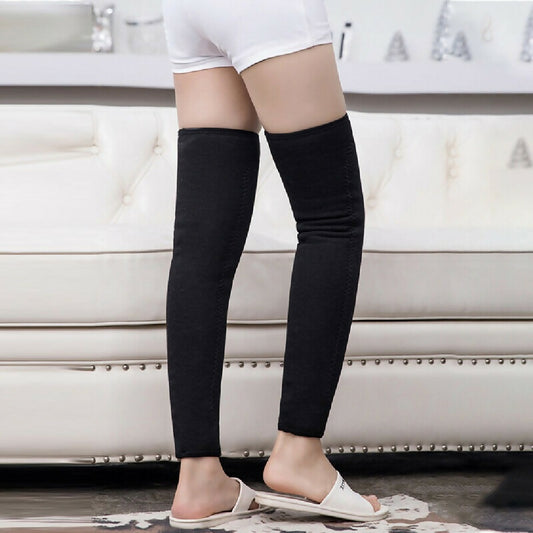 Unisex Wool Knee Length Leg Warmers Plain Black Comfortable Stylish Winter Wear Easy to Wear Without Belt 1 Pair