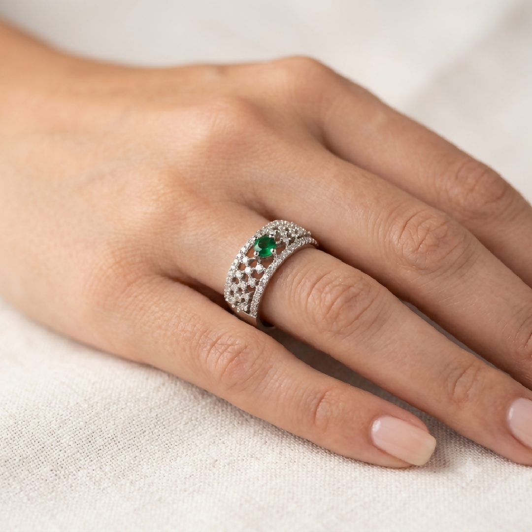 Zircon Emerald Constellation Adjustable Band Ring