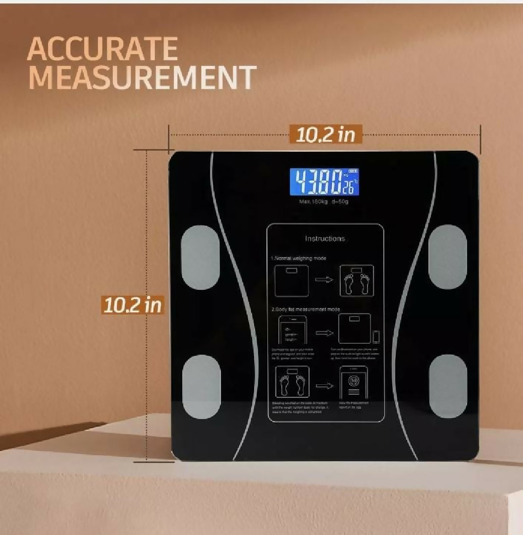 Bluetooth Weighing Scale Bluetooth Body Fat Escamas Smart Electronic BMI Composition Analyzer Weight Scale in Glossy Black with App Working