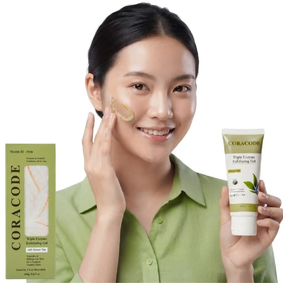 Coracode Triple Enzyme Exfoliating Gel with Green Tea Facial Exfoliating Gel for Dead Skin and Skin Texture 100g