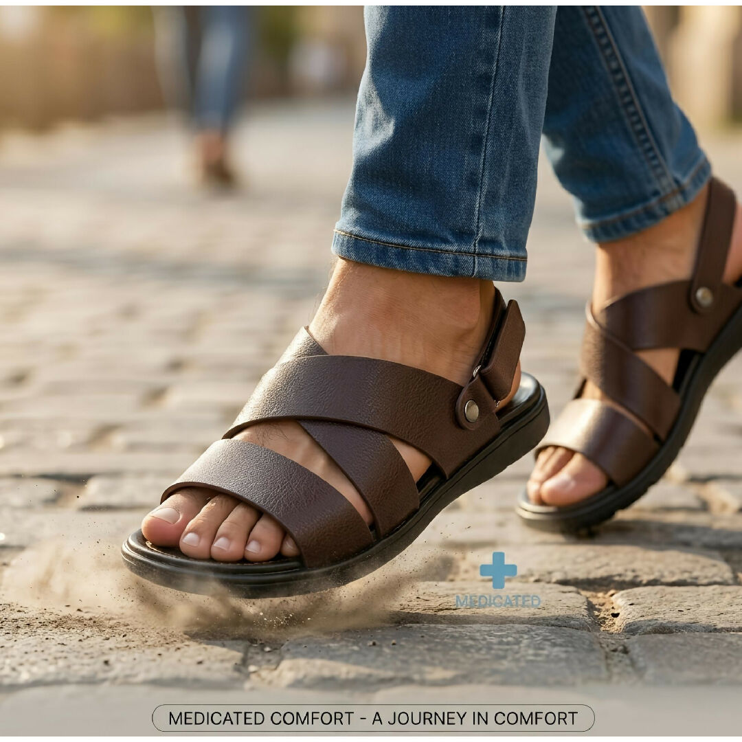Premium Men Medicated Sandals Chocolate Brown Comfortable Orthopedic Footwear
