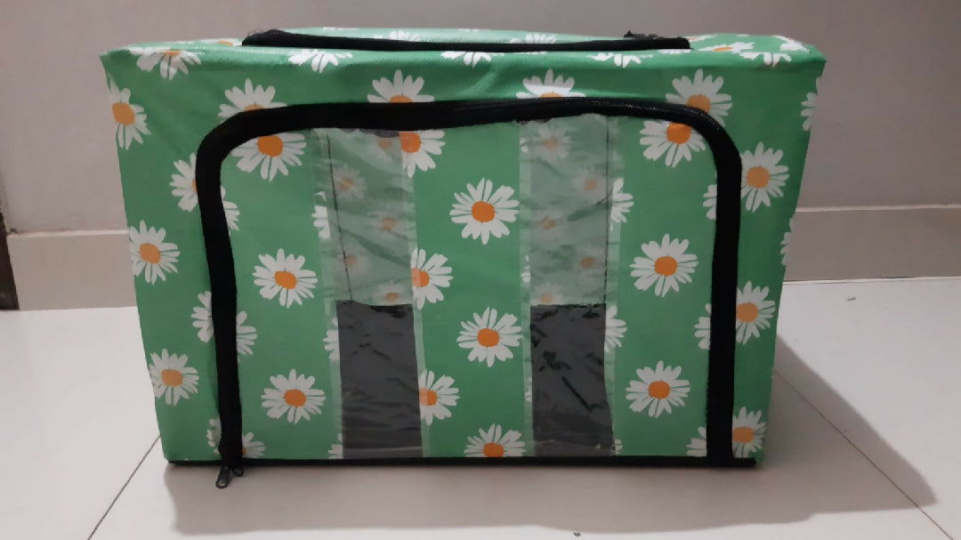 Foldable Metal Frame Clothes Storage Organizer Bag - Large Capacity Fabric Wardrobe Box with Zipper and Clear Window