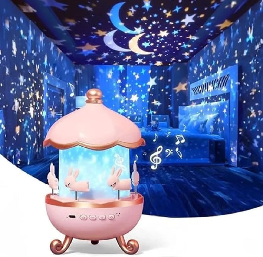 Bunny Carousel Night Light Projector 6 Set Films Rotating LED Lamp Star Projection Light for A Magical Nursery Atmosphere Rotatable Rabbit Night Lamp for Kids Room Decor Bunny Night Light