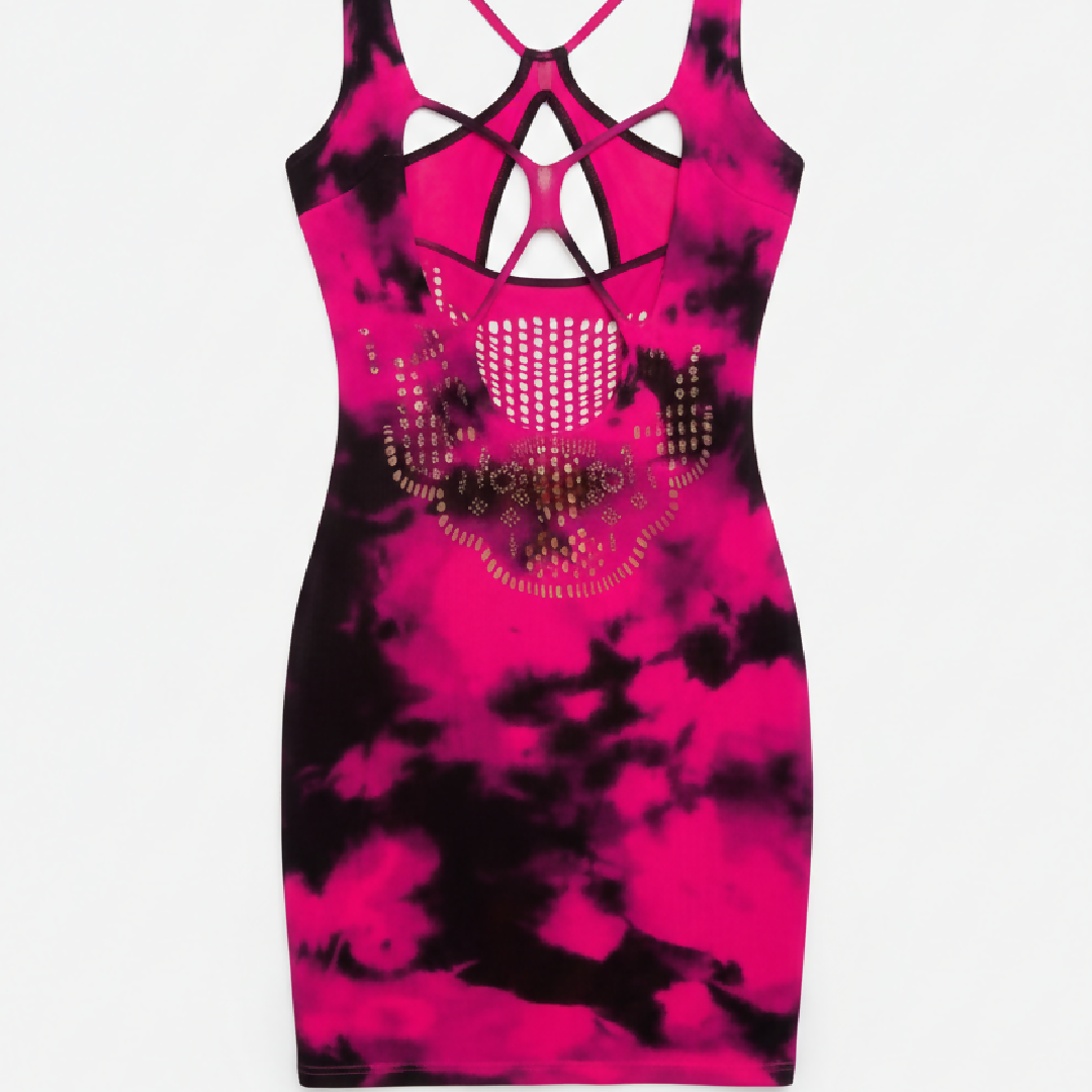 Exotic Criss-Cross Neck Tie-Dye Stocking Night Dress for Women - Seamless Mesh Nighty