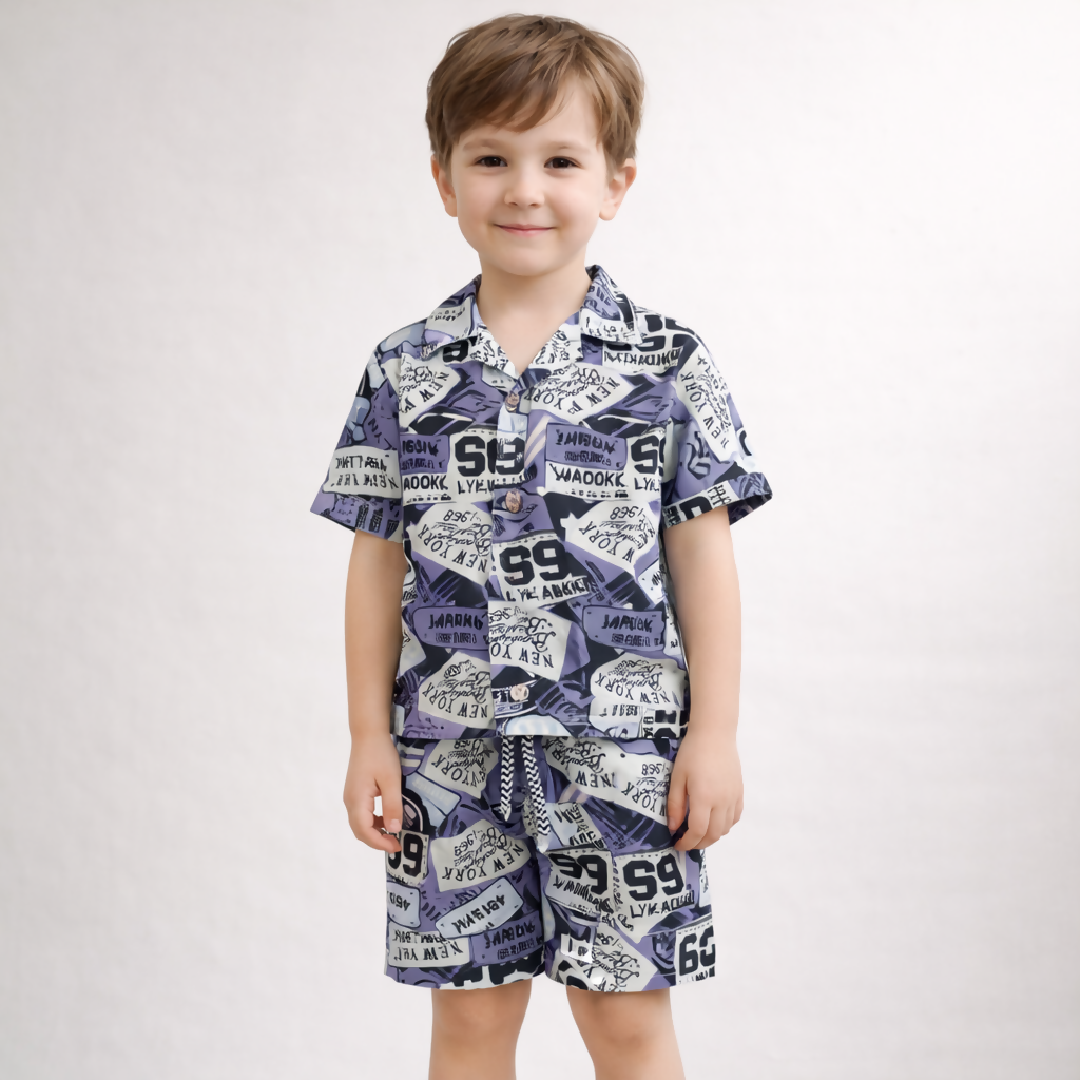 Kids Printed Linen Short Pajama Set
