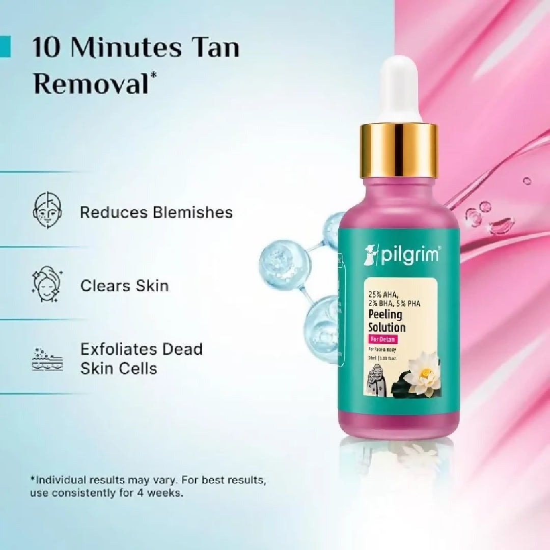 Pilgrim Peeling Solution Weekend Facial Peel for Deep Cleansing Exfoliation Radiant Even Toned Skin For Men Women 30ml