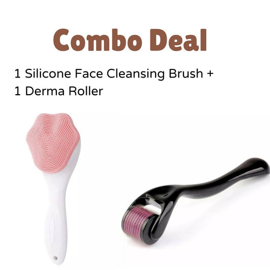 Combo Deal 1 Silicone Face Cleansing Brush and 1 Derma Roller